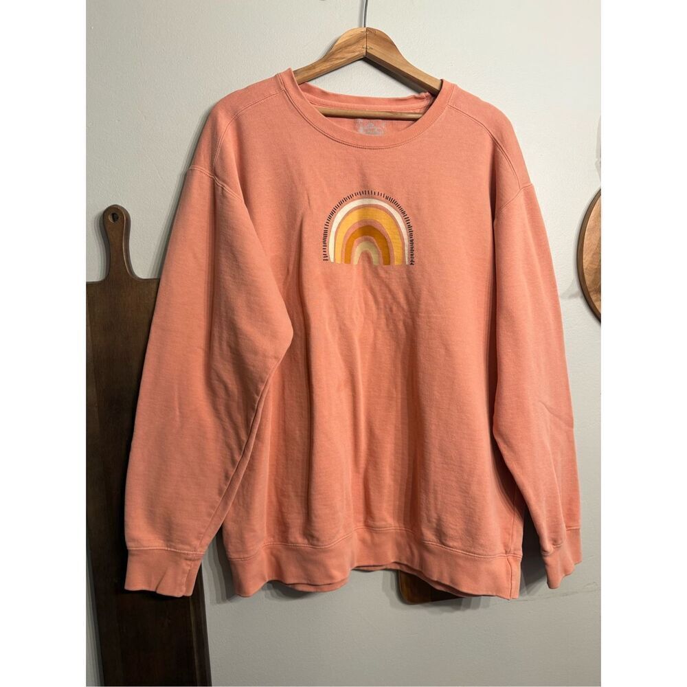 Sunkissed Coconut Coral Crew Neck Rainbow Graphic Pullover Sweatshirt Large